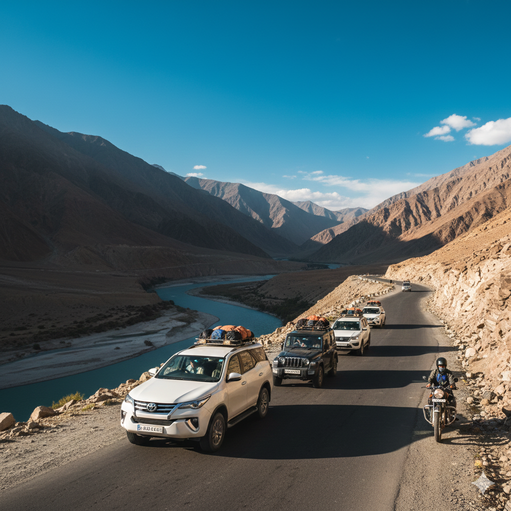 Leh Ladakh road with high mountains